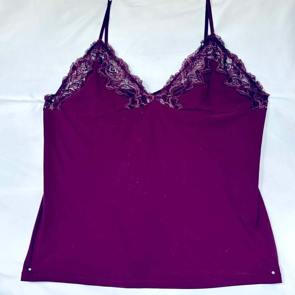 VINTAGE CALVIN KLEIN LINGERIE LACE DETAILED LINGERIE BURGUNDY TOP - MEDIUM - Picture 3 of 9